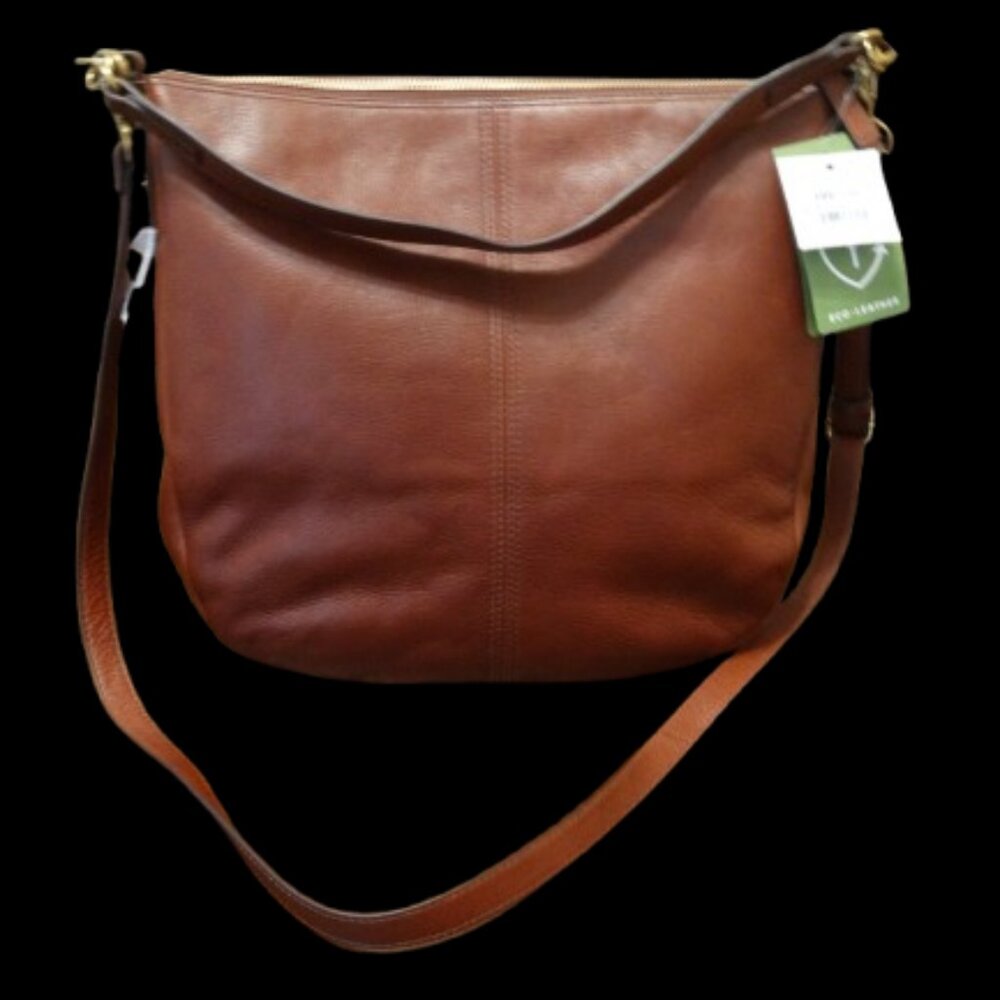 Fossil Jolie Eco‑Leather Brown Crossbody Bag – Adjustable Strap, Hidden Pocket